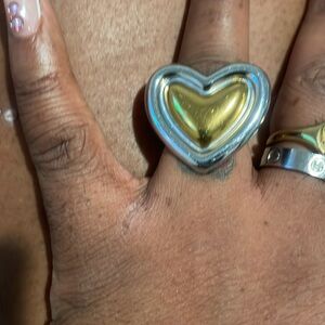 Two-Tone Heart Statement Ring - Gold & Silver Women's Jewelry